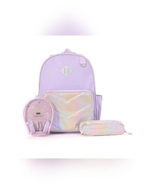 Kids Lavender Iridescent Backpack Set with Pencil Case & Headphones